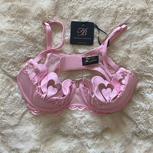 Honey Birdette Pink Faux Leather Heart Bra 34D - Picture 1 of 4